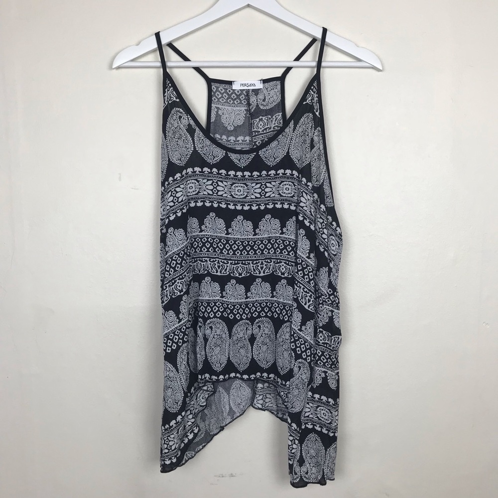 Persaya Black White Bandana Print Tank Top